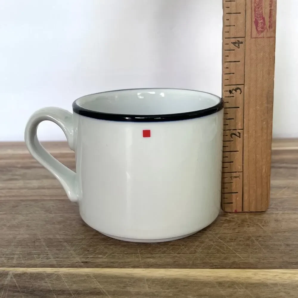 Set of 2 Vintage 90s Dansk Solvang Bistro Cups & Saucers Blue White Red Checks